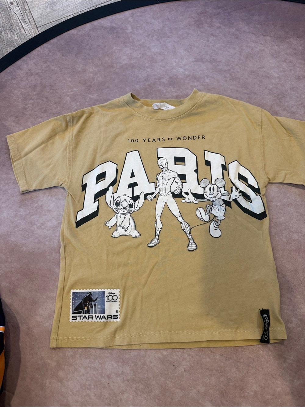 Zara Kids Yellow Graphic 'PARIS' Tee with Character Print 6-7